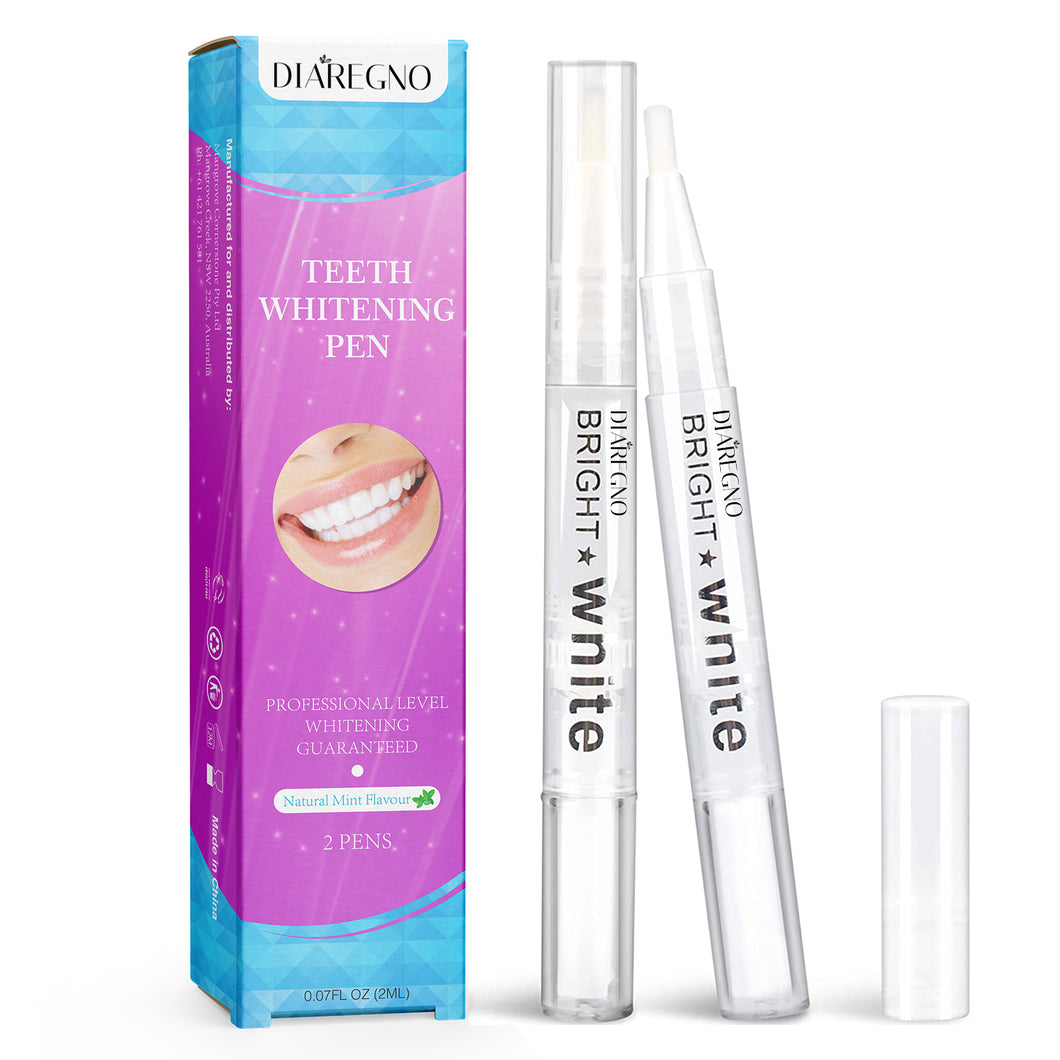 DIAREGNO Teeth Whitening Pen (2 Pens) - 20+ Uses, Effective＆Painless, No Sensitivity - Beautiful White Smile - Natural Mint Flavor